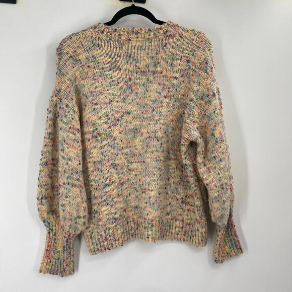 Main Strip Popcorn Rainbow Knit Balloon Sleeve Sweater Women’s Small - Picture 2 of 8